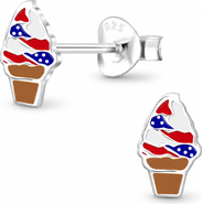 Mia Belle Girls Sterling Silver USA Ice Cream Stud Earrings