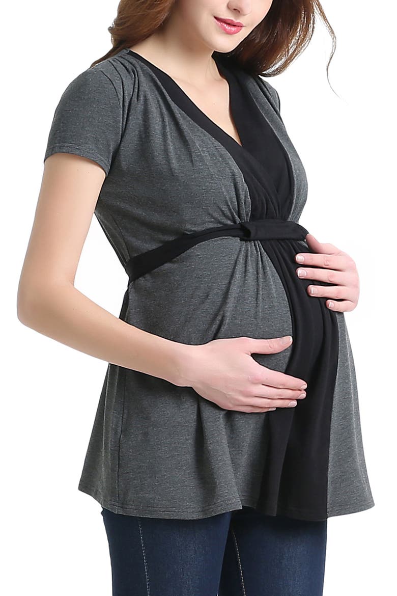 Maternity Colorblock Nursing Top, Alternate, color, Gray