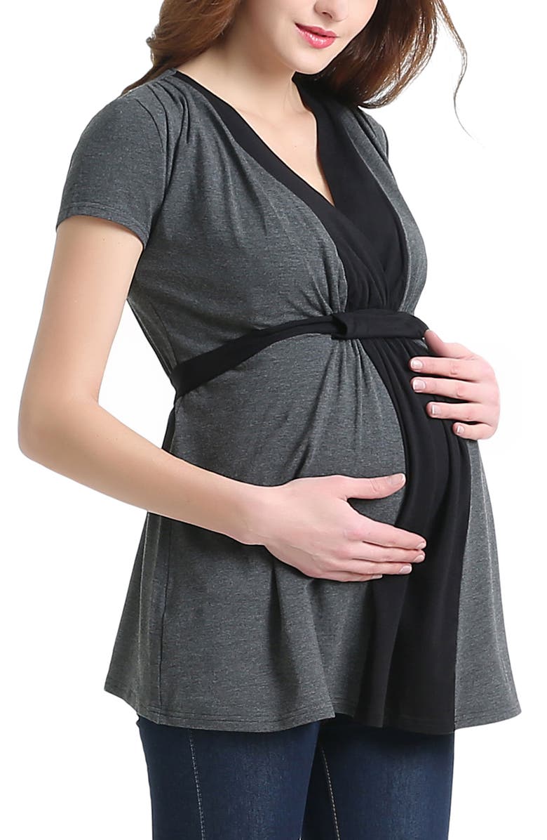 Kimi & Kai Maternity Colorblock Nursing Top, Alternate, color, Gray