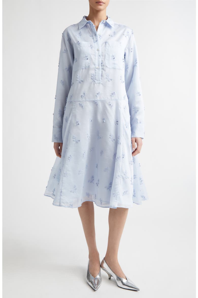 Carmel Embroidered Long Sleeve Shirtdress, Main, color, 000438 GLACIAL BLUE