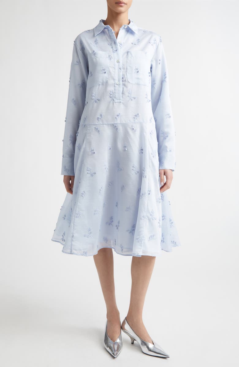Altuzarra Carmel Embroidered Long Sleeve Shirtdress, Main, color, 000438 Glacial Blue