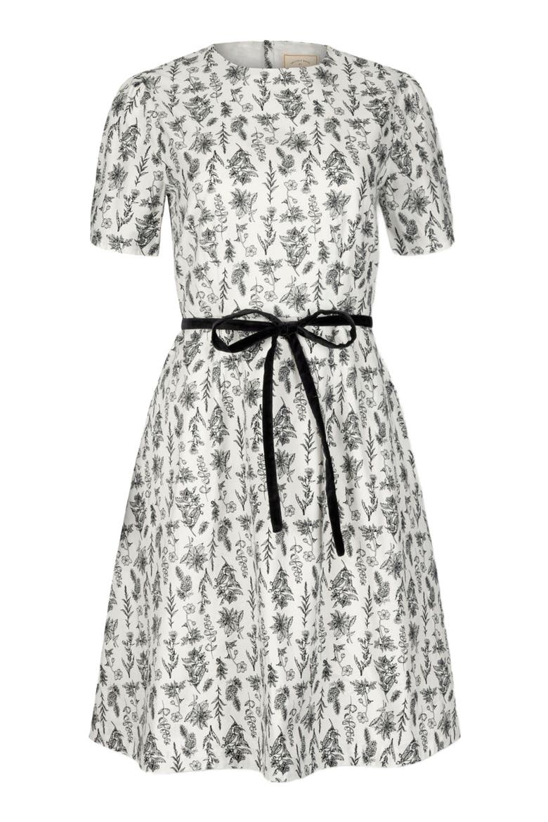 Women's Pleated Sleeve Woven Dress, Alternate, color, Black Winter Botanical
