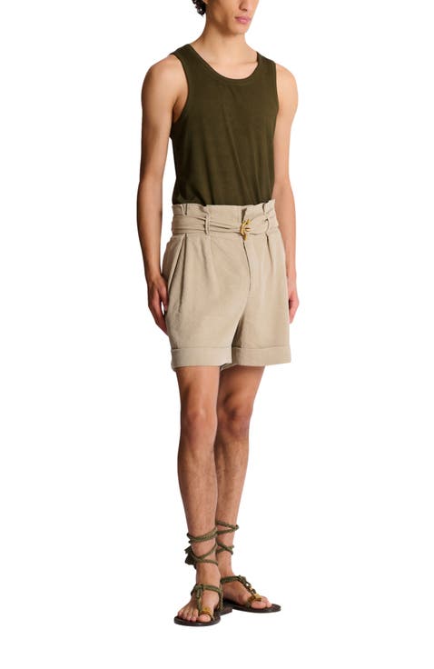 Cotton and linen Bermuda shorts with T-Bar belt