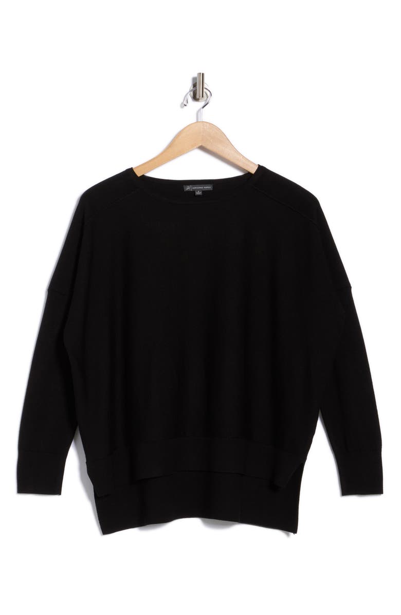 Adrianna Papell Drop Shoulder Tunic Sweater, Alternate, color, Black