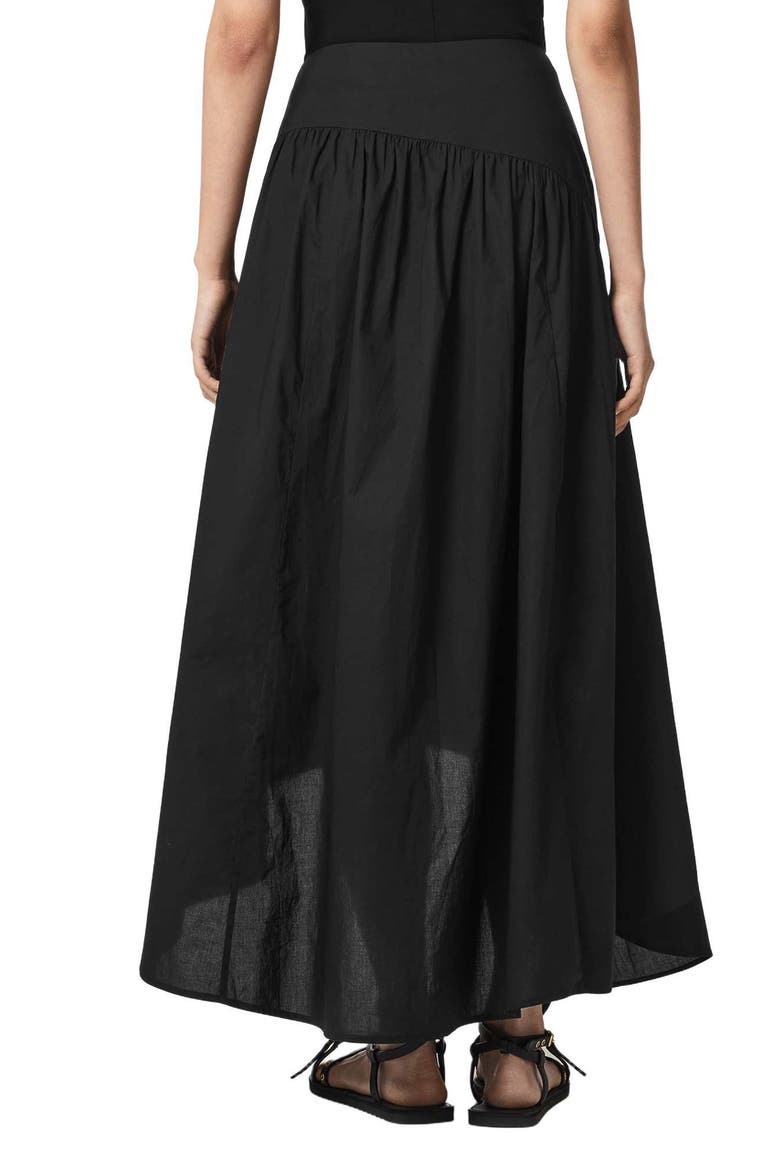 Nuria Ruched High-Low Midi Skirt, Alternate, color, BLACK
