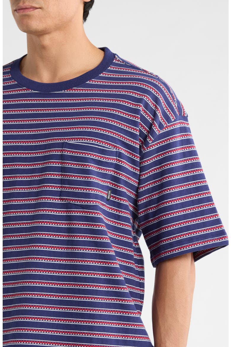 Poolside Stripe Boxy Cotton Piqué Cropped T-Shirt, Alternate, color, WASHED NAVY