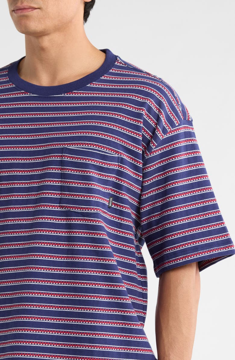 Brixton Poolside Stripe Boxy Cotton Piqué Cropped T-Shirt, Alternate, color, Washed Navy