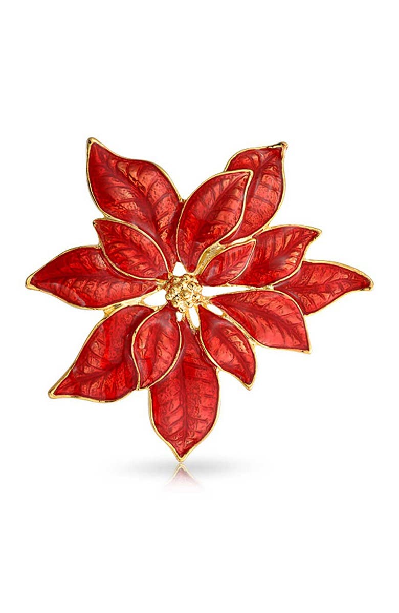 BLING JEWELRY Gold Plated Metal Poinsettia Brooch, Main, color,