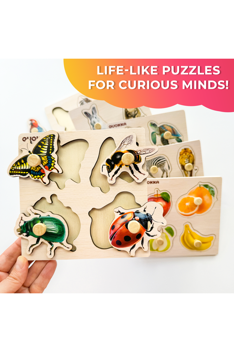 Wooden Jigsaw Puzzle Set for Toddlers, Alternate, color, Fruits and Animals