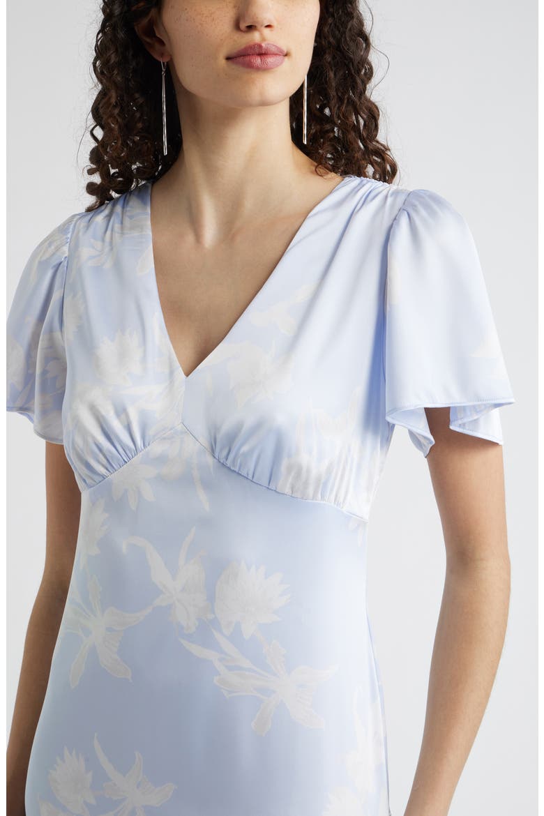 Flutter Sleeve Satin Maxi Dress, Alternate, color, BLUE BOHEM SHADOW