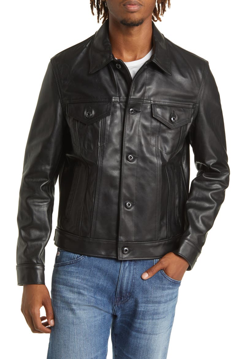 Naked Cowhide Trucker Jacket, Alternate, color, BLACK