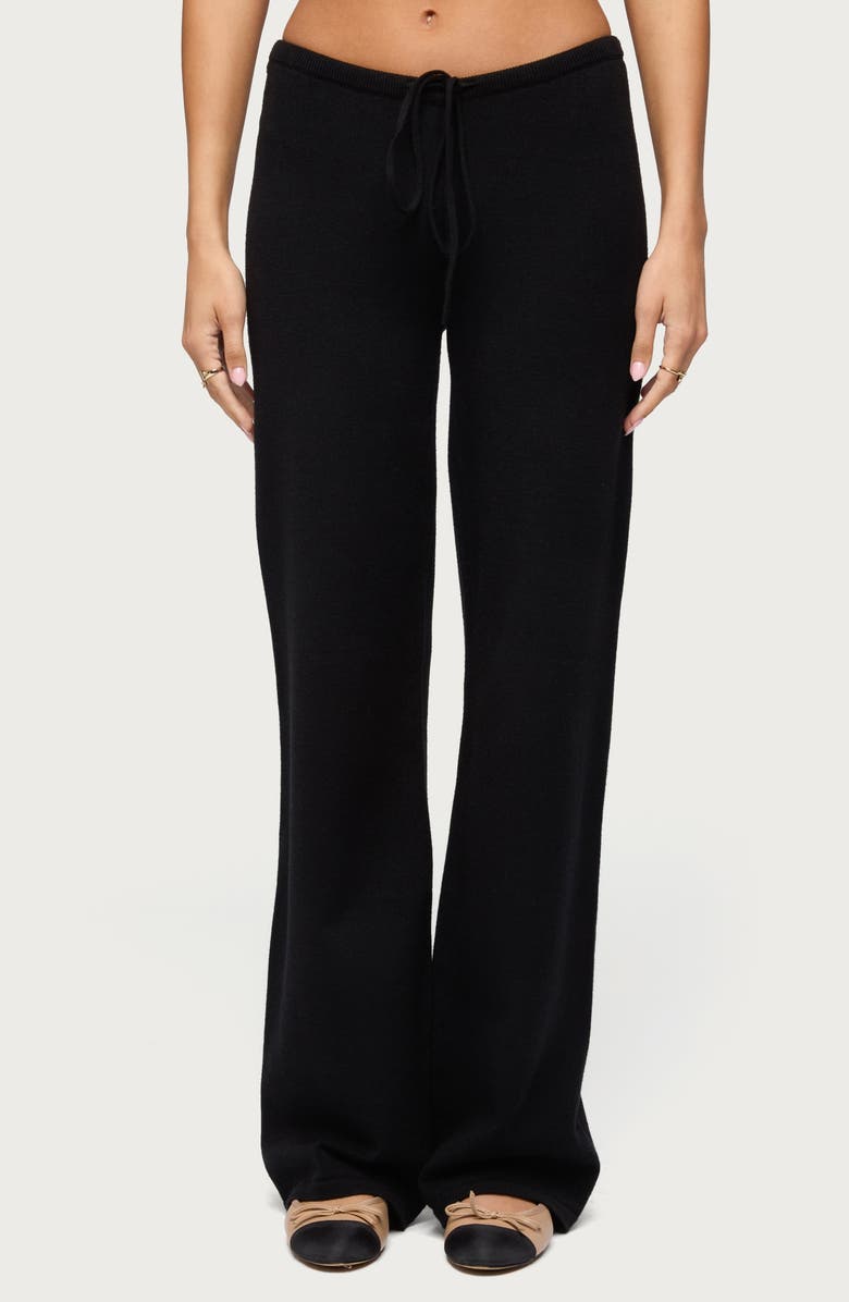 EDIKTED Montanna Low Rise Knit Drawstring Pants, Main, color, Black