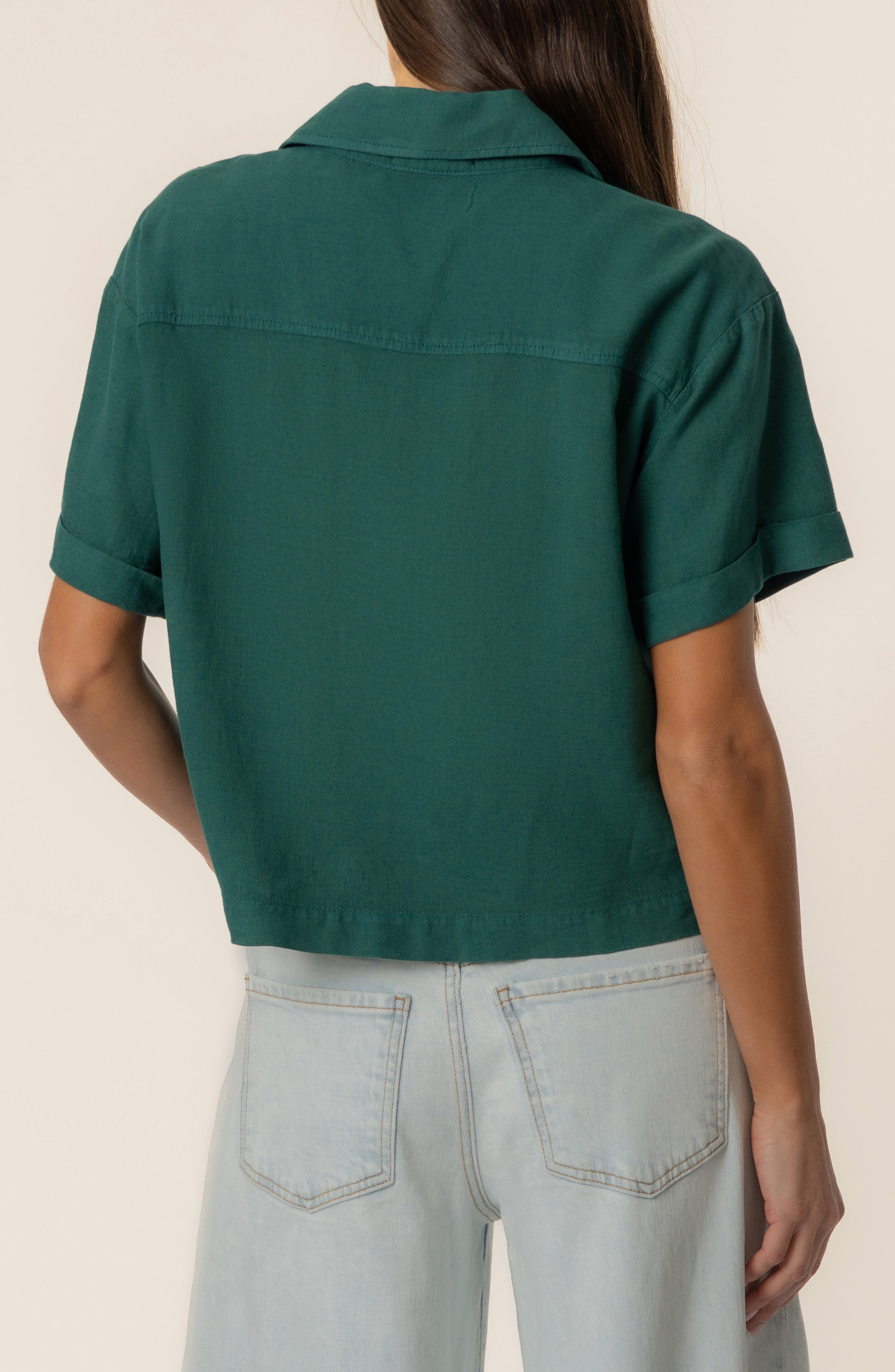 Aida Linen Blend Short Sleeve Button-Up Top - image 4