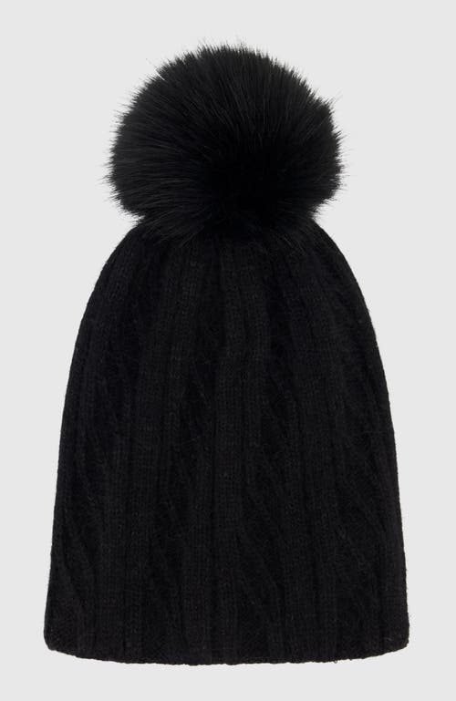 Lyla Grant Beanie With Fur-free Fox (faux Fur) Pompom In Black