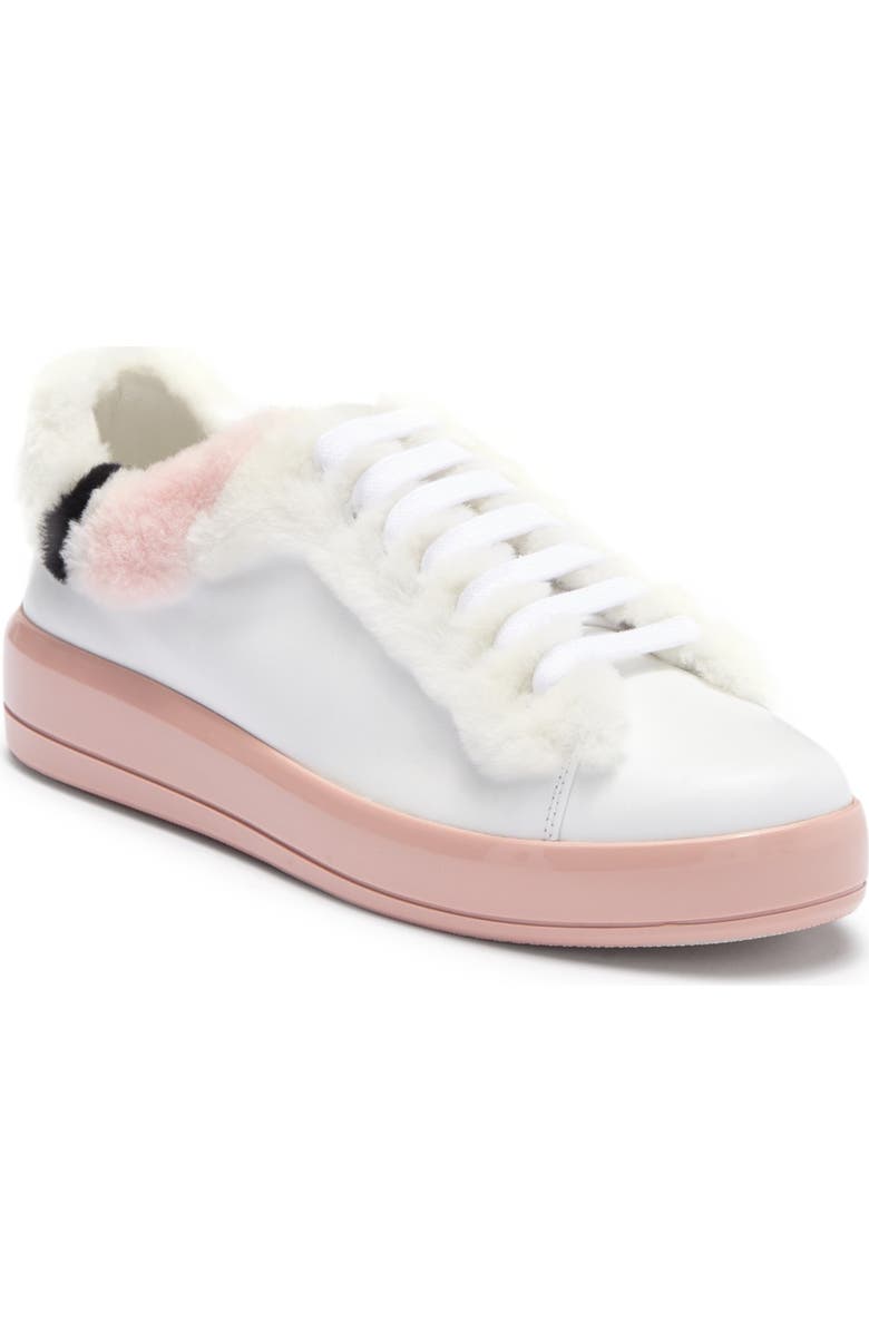 Prada Genuine Shearling Trim Platform Sneaker, Alternate, color,