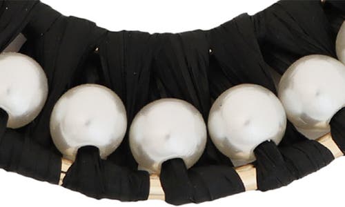 Panacea Faux Pearl Raffia Hoop Earrings In Black