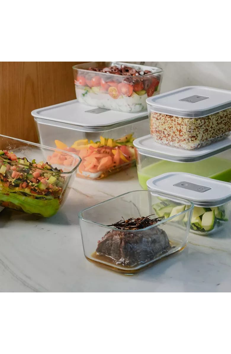 OU Stackable Airtight Glass Food Storage Container Set with Microwave Valve and Leak Proof Lid, 4 Piece, Alternate, color, Clear With White Lid