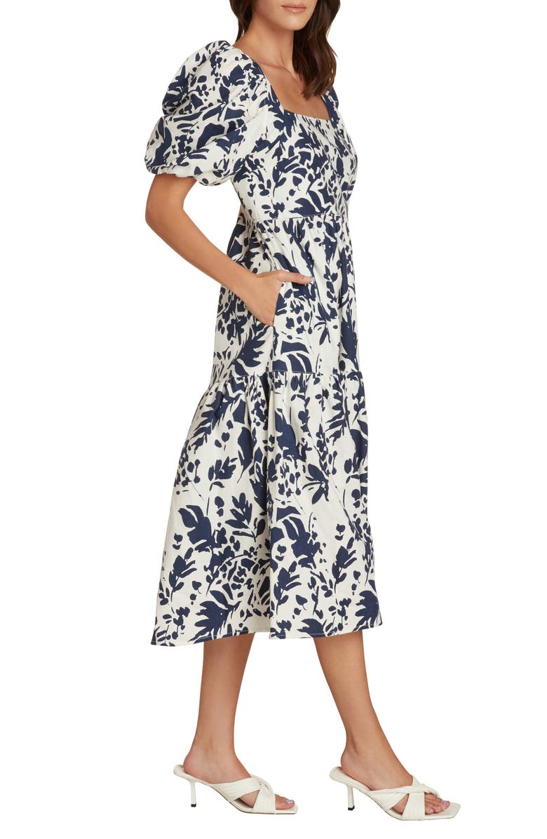 Willow Margot Puff Sleeve Linen Blend Midi Dress, Alternate, color,