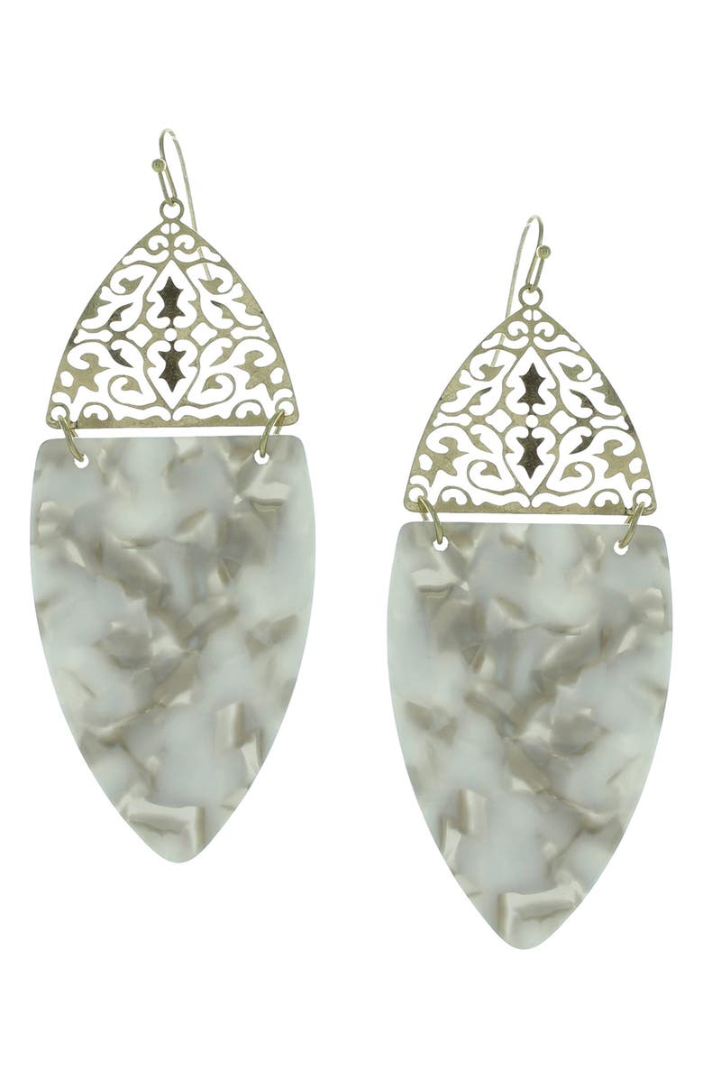 OLIVIA WELLES Gold Plated Alana Split Drop Earrings, Main, color, Worn Gold / Gray