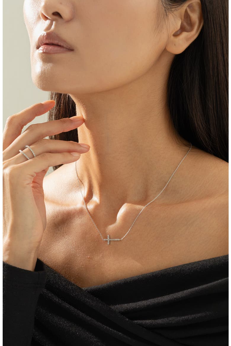 Sterling Silver 18k Gold Plated Elowen Horizontal Cross Necklace Gift Idea, Alternate, color, Silver