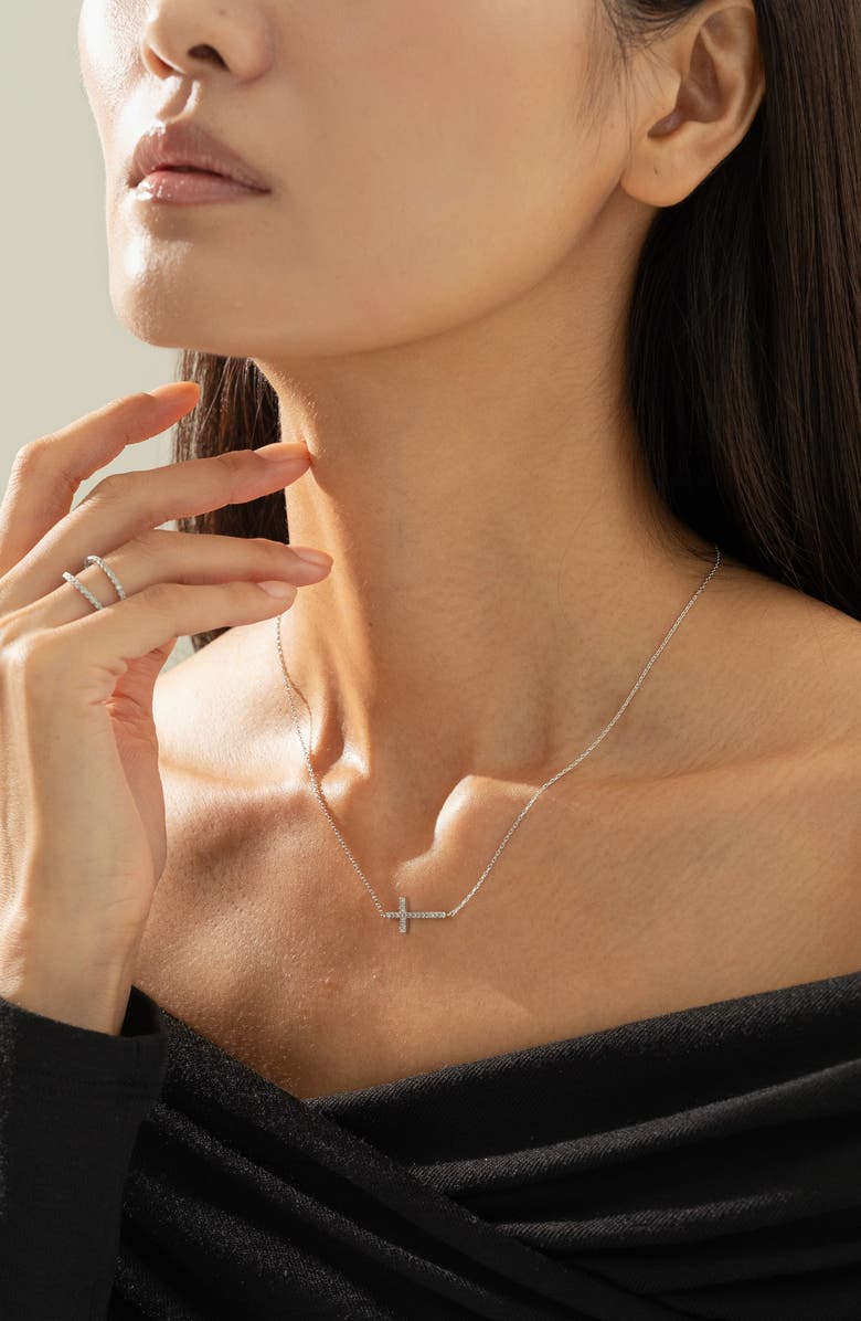 Bearfruit Jewelry Sterling Silver 18k Gold Plated Elowen Horizontal Cross Necklace Holiday Gift Idea, Alternate, color, Silver
