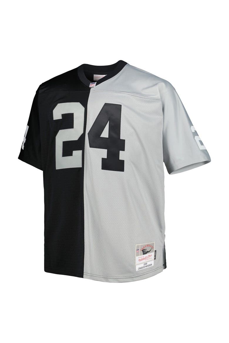 Men's Mitchell & Ness Charles Woodson Black/Silver Las Vegas Raiders Big & Tall Split Legacy Retired Player Replica Jersey, Alternate, color, Black