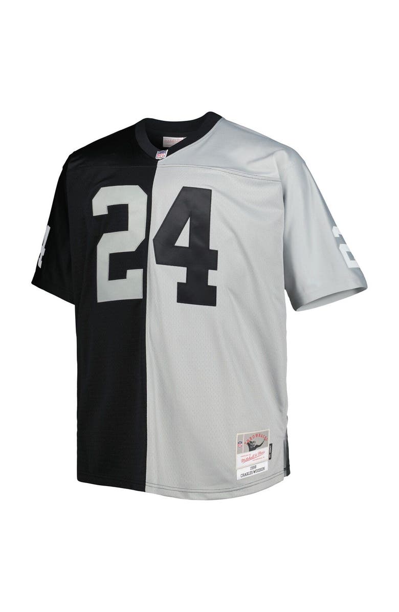 Mitchell & Ness Men's Mitchell & Ness Charles Woodson Black/Silver Las Vegas Raiders Big & Tall Split Legacy Retired Player Replica Jersey, Alternate, color, 