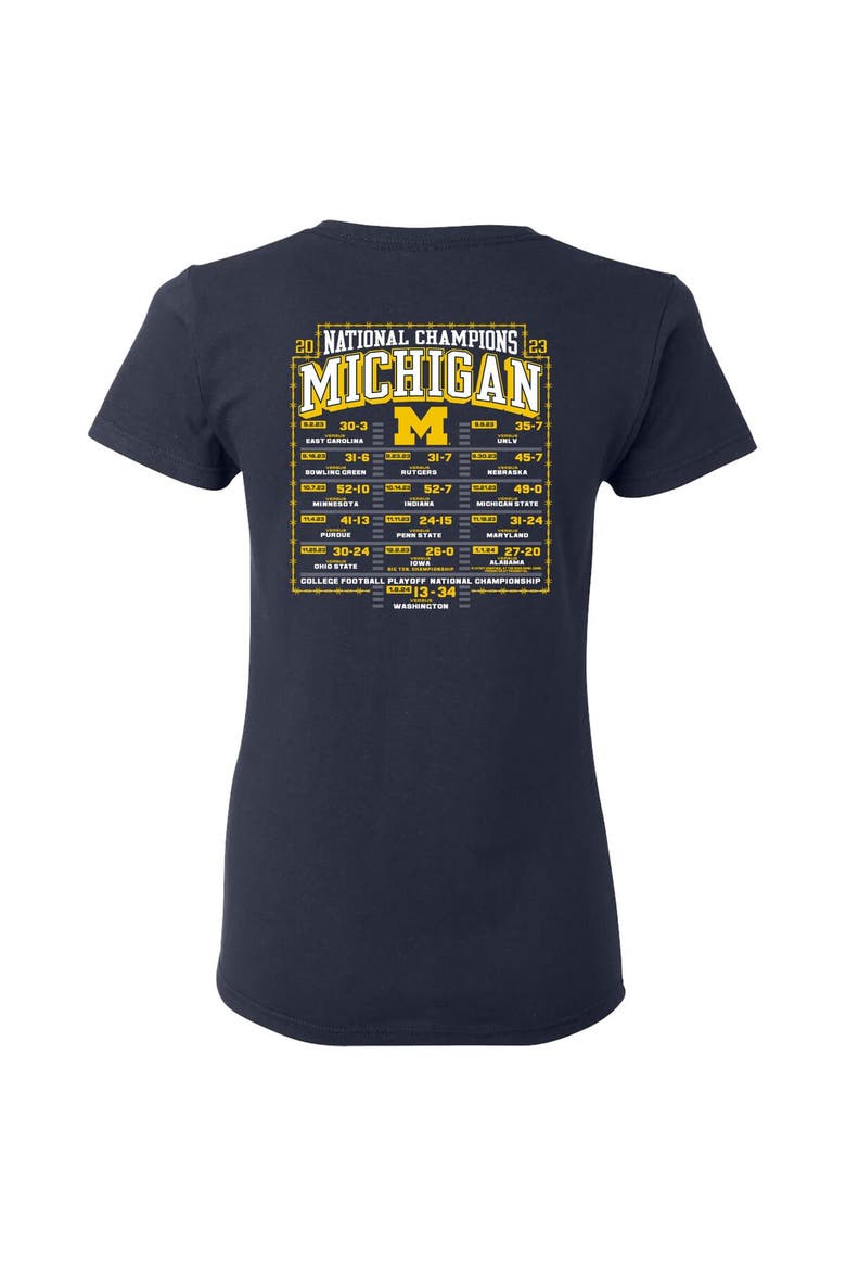 Women's Blue 84  Navy Michigan Wolverines College Football Playoff 2023 National Champions Gold Dust Schedule T-Shirt, Alternate, color, Navy