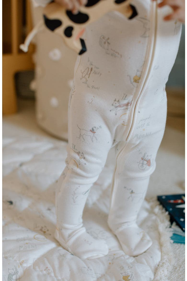 Print Rib Organic Cotton Footie, Alternate, color, OVER THE MOON