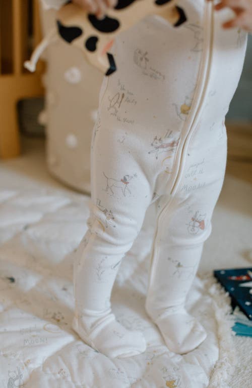 Pehr Print Rib Organic Cotton Footie In White