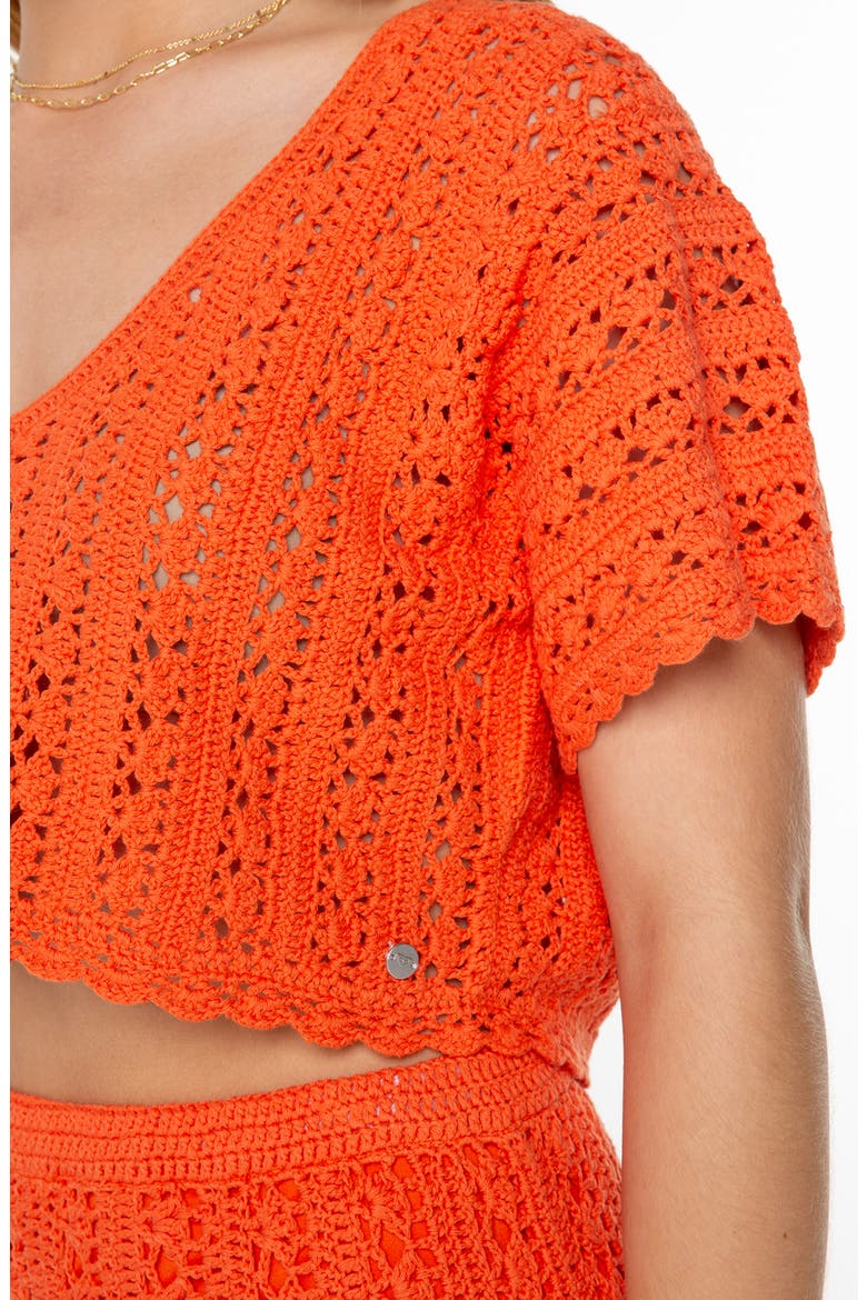 Sea Swirl Boxy Crochet Sweater, Alternate, color, TIGERLILY SOLID