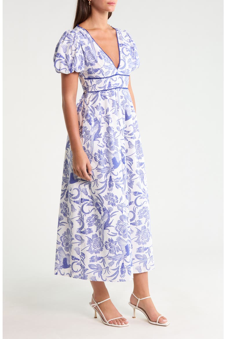 Jaylene Mixed Print Open Back Cotton Dress, Alternate, color, WHITE-NAVY