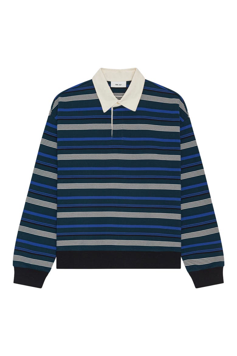 David Striped Organic Cotton Long Sleeve Rugby Shirt, Alternate, color, NAVY STRIPE