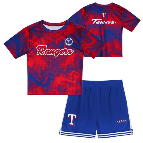 Outerstuff Kids'  Toddler Red/royal Texas Rangers Pinch Hitter Infielder T-shirt & Shorts Set In Blue