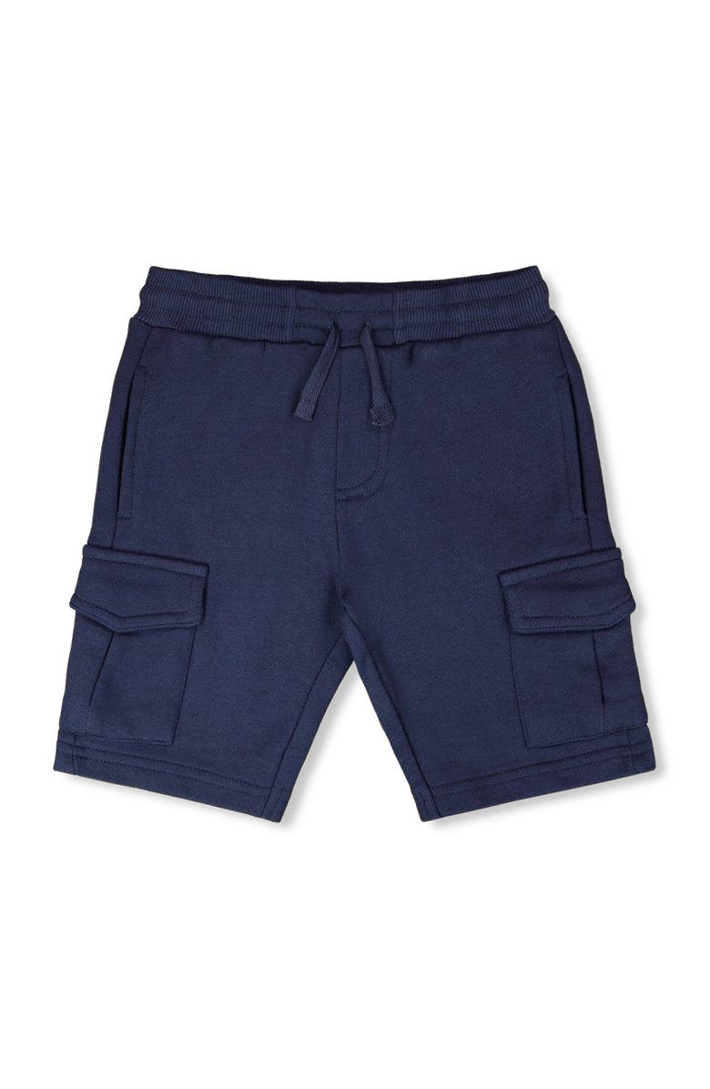 Deux par Deux Elastic Waistband Slit and Cargo Pockets French Terry Shorts, Main, color, Blue
