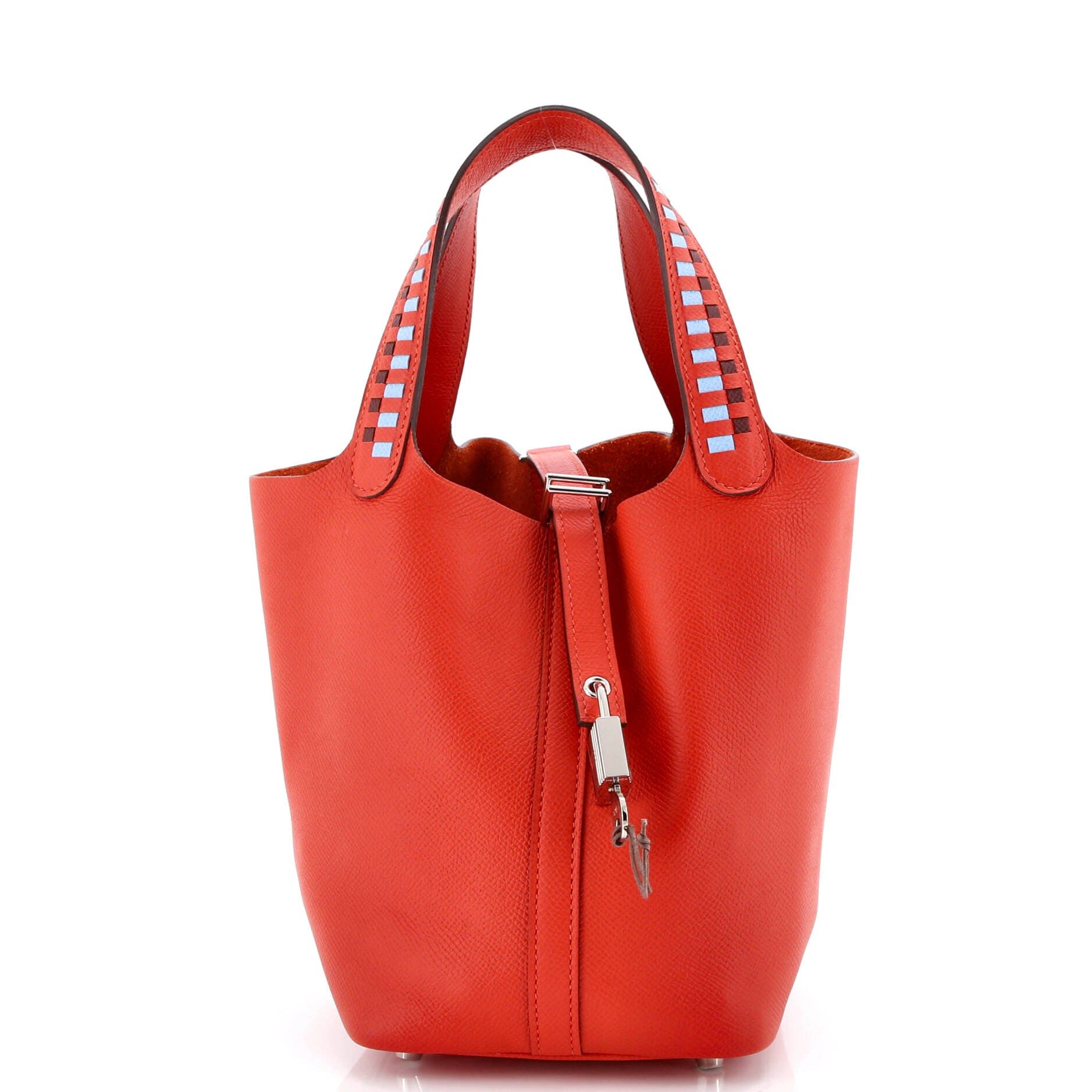 Pre-Owned Hermes Picotin Lock Bag Tressage Epsom PM, Main, color, Rouge De Coeur/Bleu Du Nord