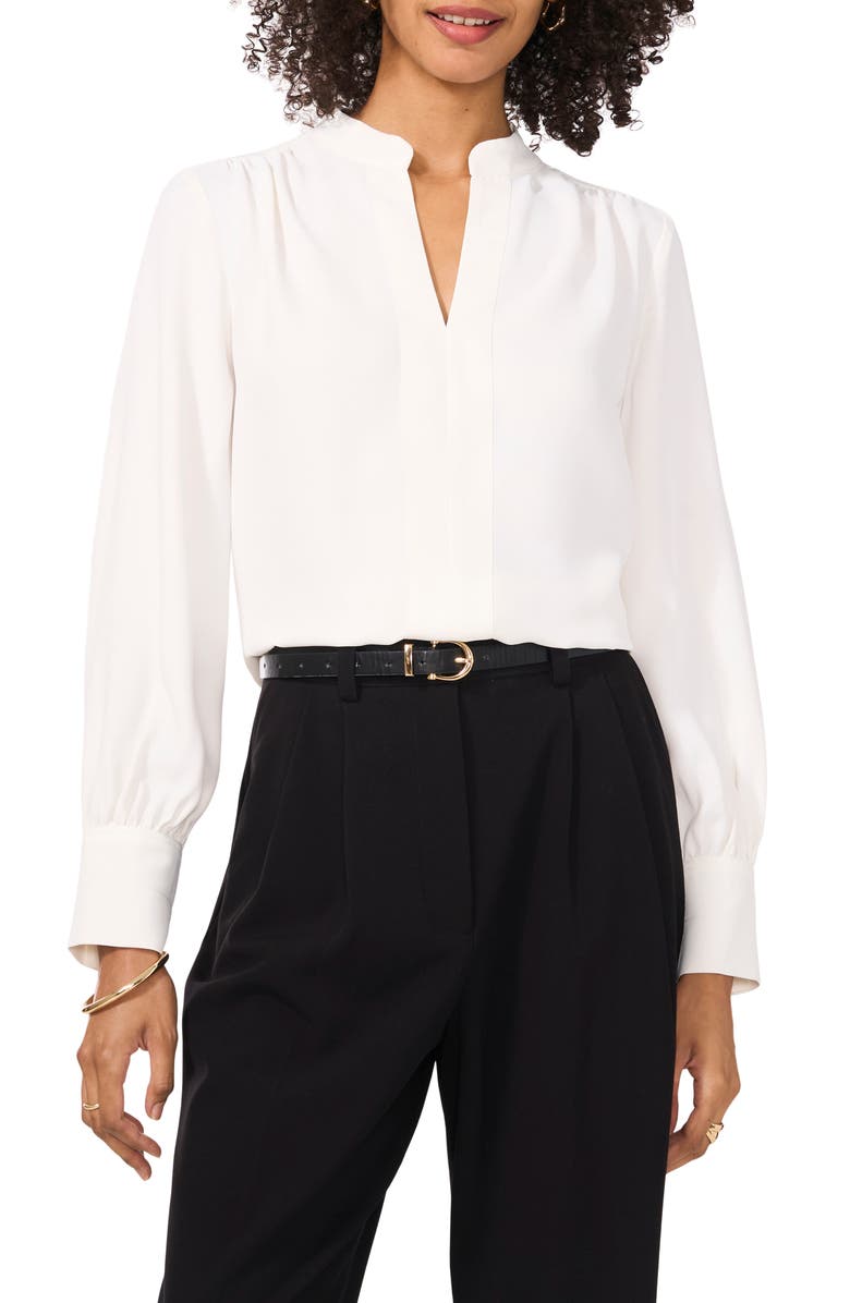 Vince Camuto Bishop Sleeve Crepe Top, Main, color, 