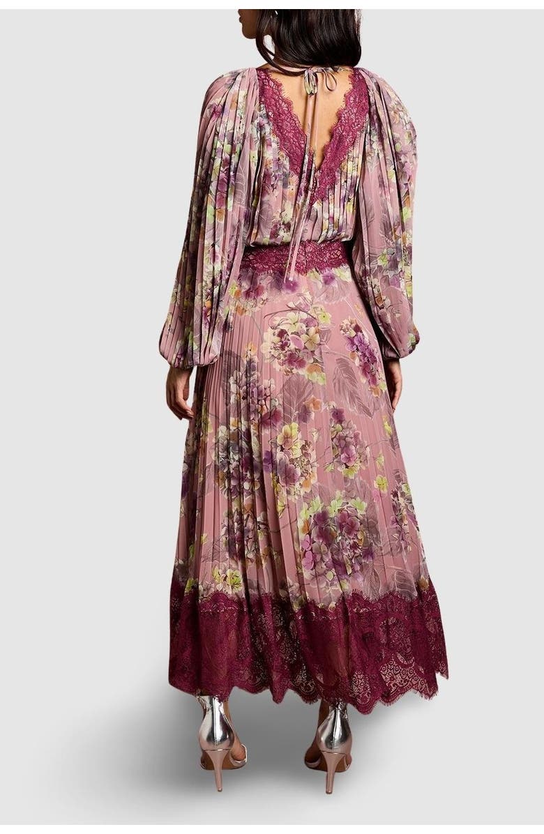 Coast Pleated Lace Trim Midaxi Dress, Alternate, color, Pink