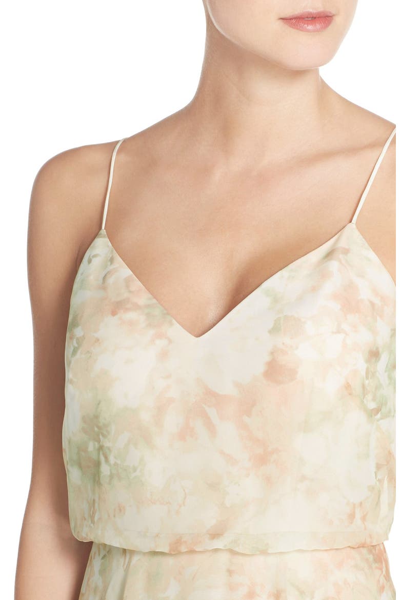 Inesse V-Neck Chiffon Gown, Alternate, color, BLUSH MULTI