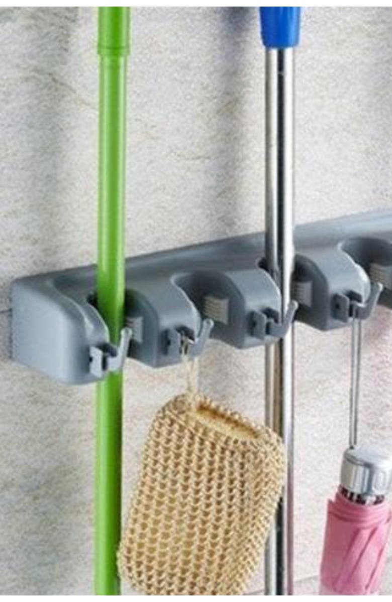 SORBUS Grey Broom & Mop Wall Mounted Storage Organizer, Main, color,