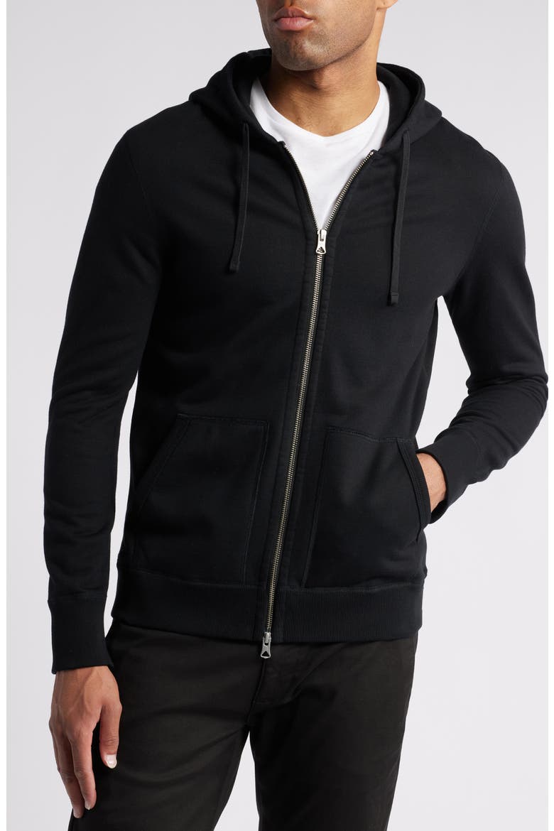 Midweight Terry Slim Zip Hoodie, Alternate, color, BLACK