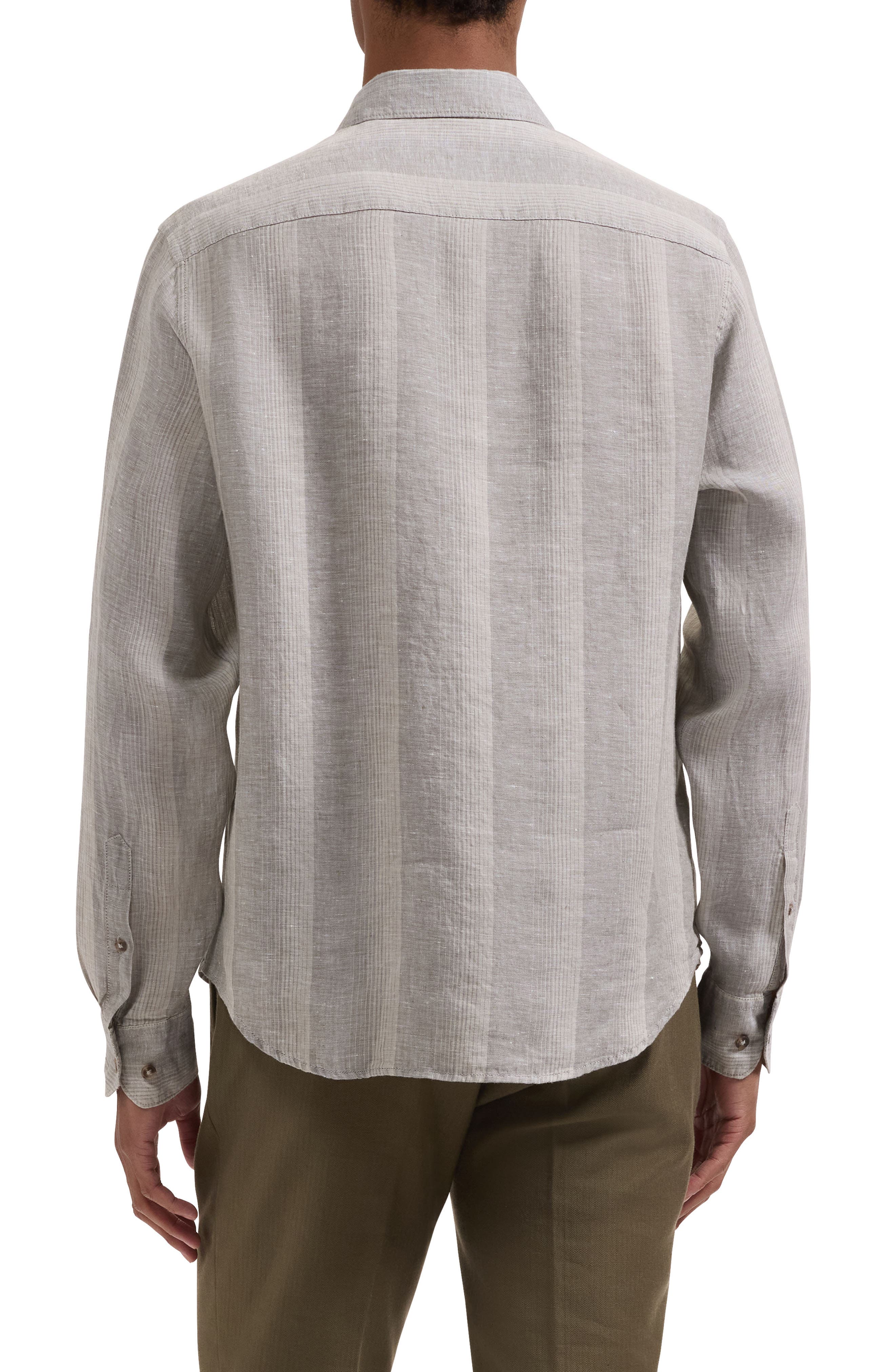 Julian Shaped Fit Shadow Stripe Linen Button-Up Shirt - image 2
