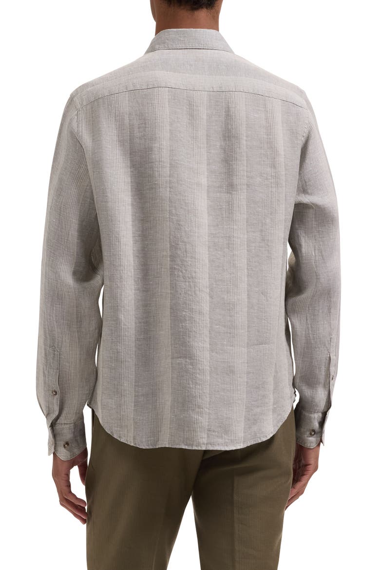 Julian Shaped Fit Shadow Stripe Linen Button-Up Shirt, Alternate, color, KHAKI