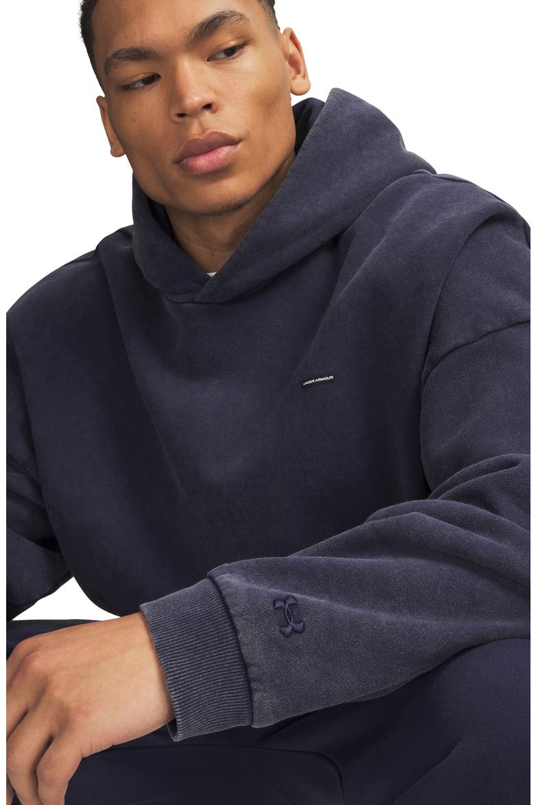 UA Icon Heavyweight Fleece Washed Hoodie, Alternate, color, MIDNIGHT NAVY BLUE/ WHITE