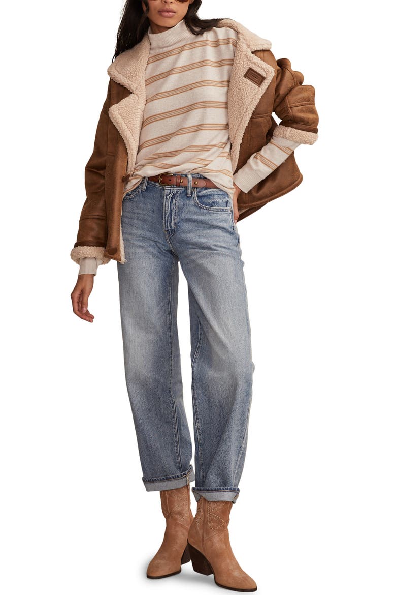 Cloud Stripe Mock Neck Knit Top, Alternate, color, NEUTRAL STRIPE
