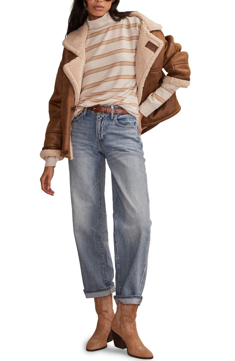 Lucky Brand Cloud Stripe Mock Neck Knit Top, Alternate, color, Neutral Stripe