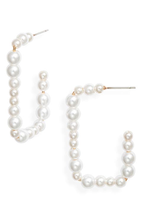 Faux Pearl Rectangle Hoop Earrings