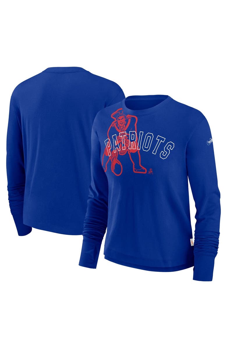 Nike Women's Nike Royal New England Patriots Layered Logo Cropped Long Sleeve Fashion T-Shirt, Alternate, color, Royal