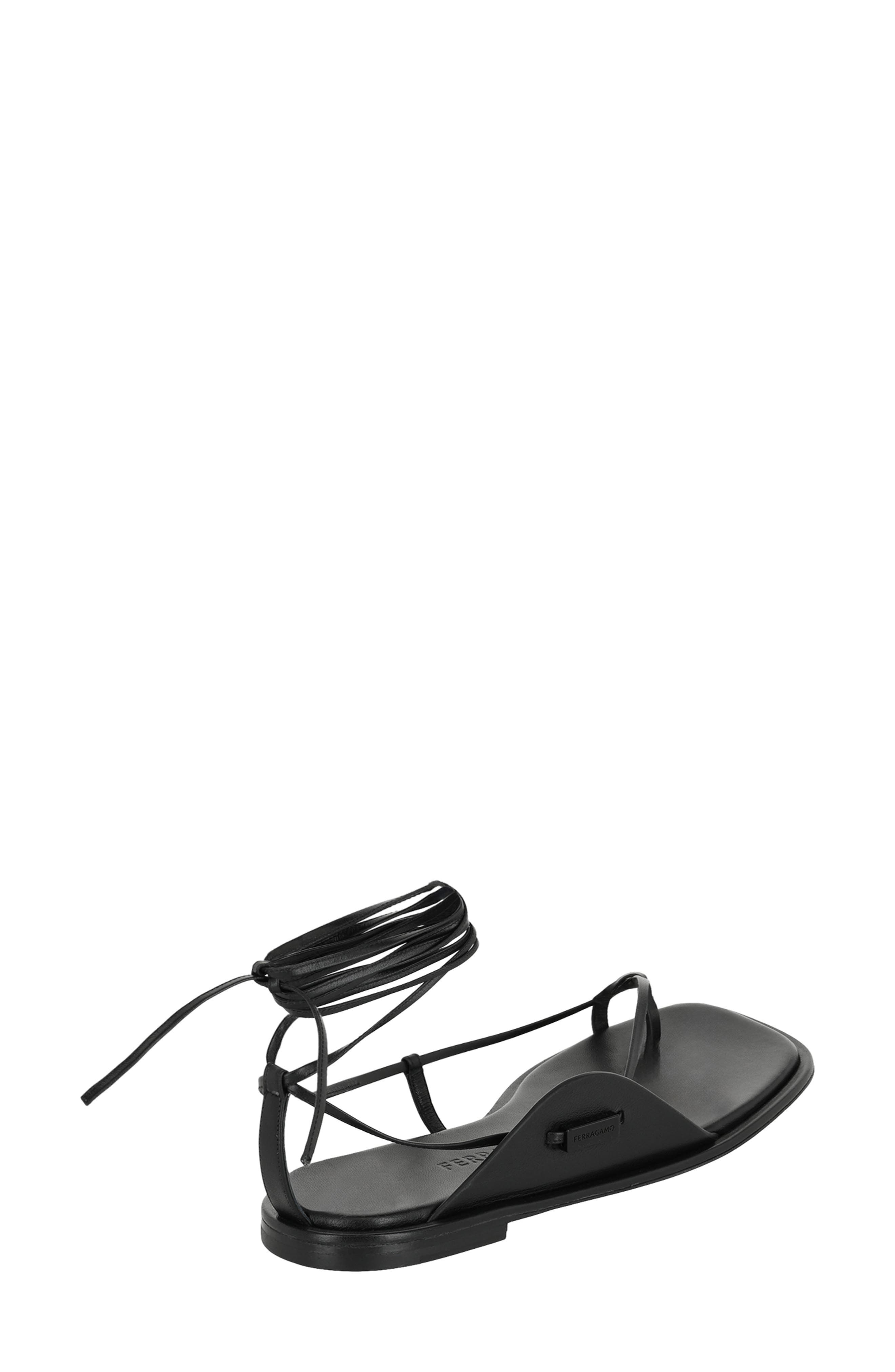 FERRAGAMO Ankle Tie Sandal, Alternate, color, Black