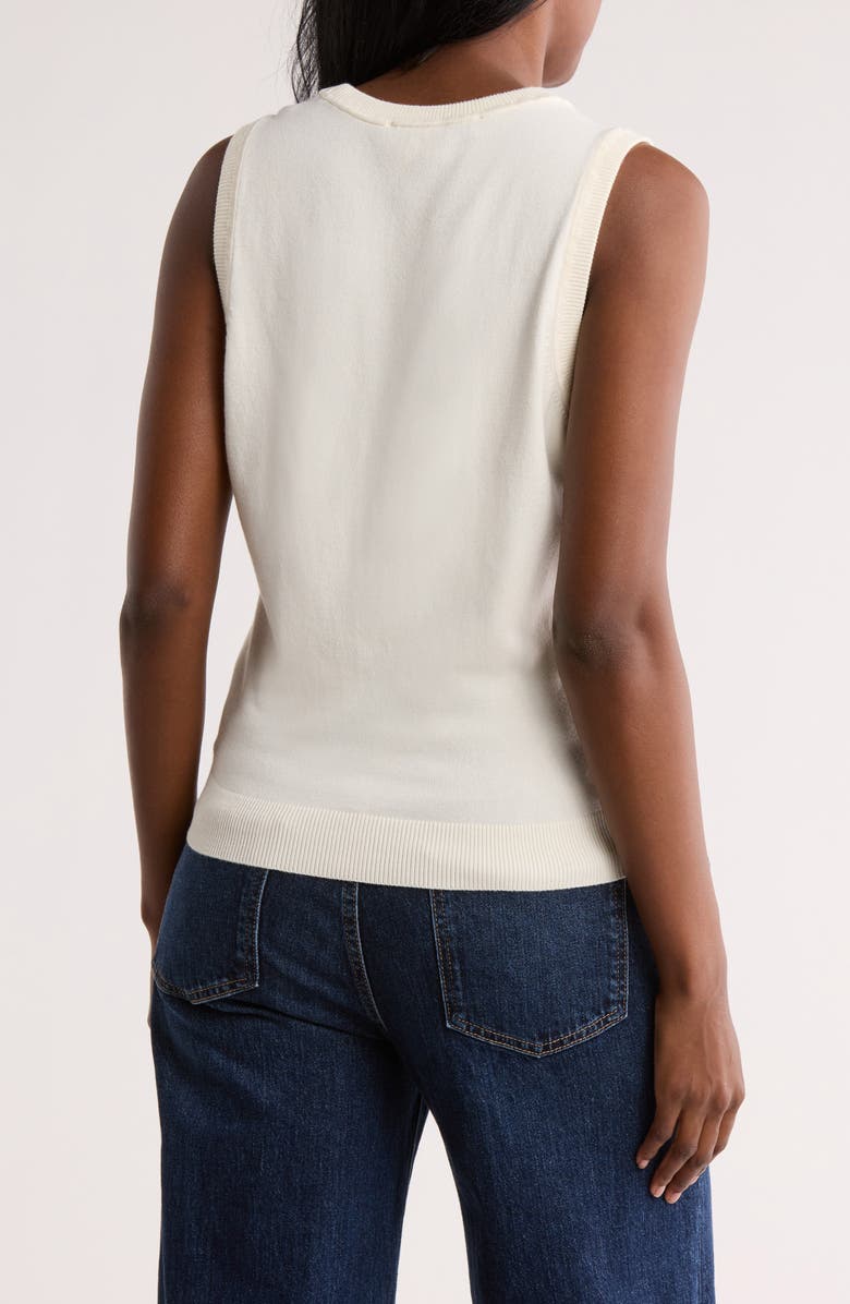 DKNY Mixed Media Sleeveless Sweater, Alternate, color, Ivory/ Black Pinstripe